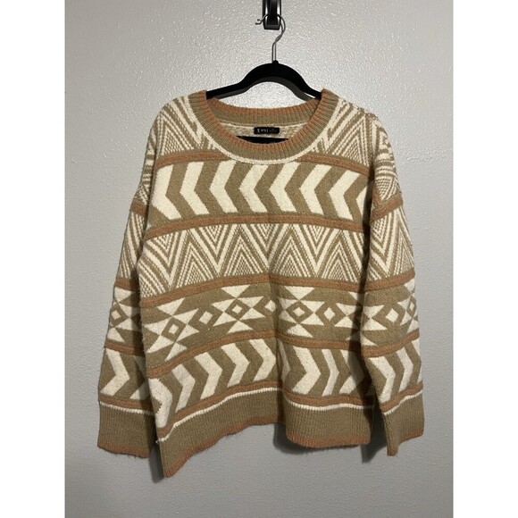 Very J Pullover Sweater Women's Medium Long Sleeve Aztec Crew Neck Southwestern - Picture 1 of 5